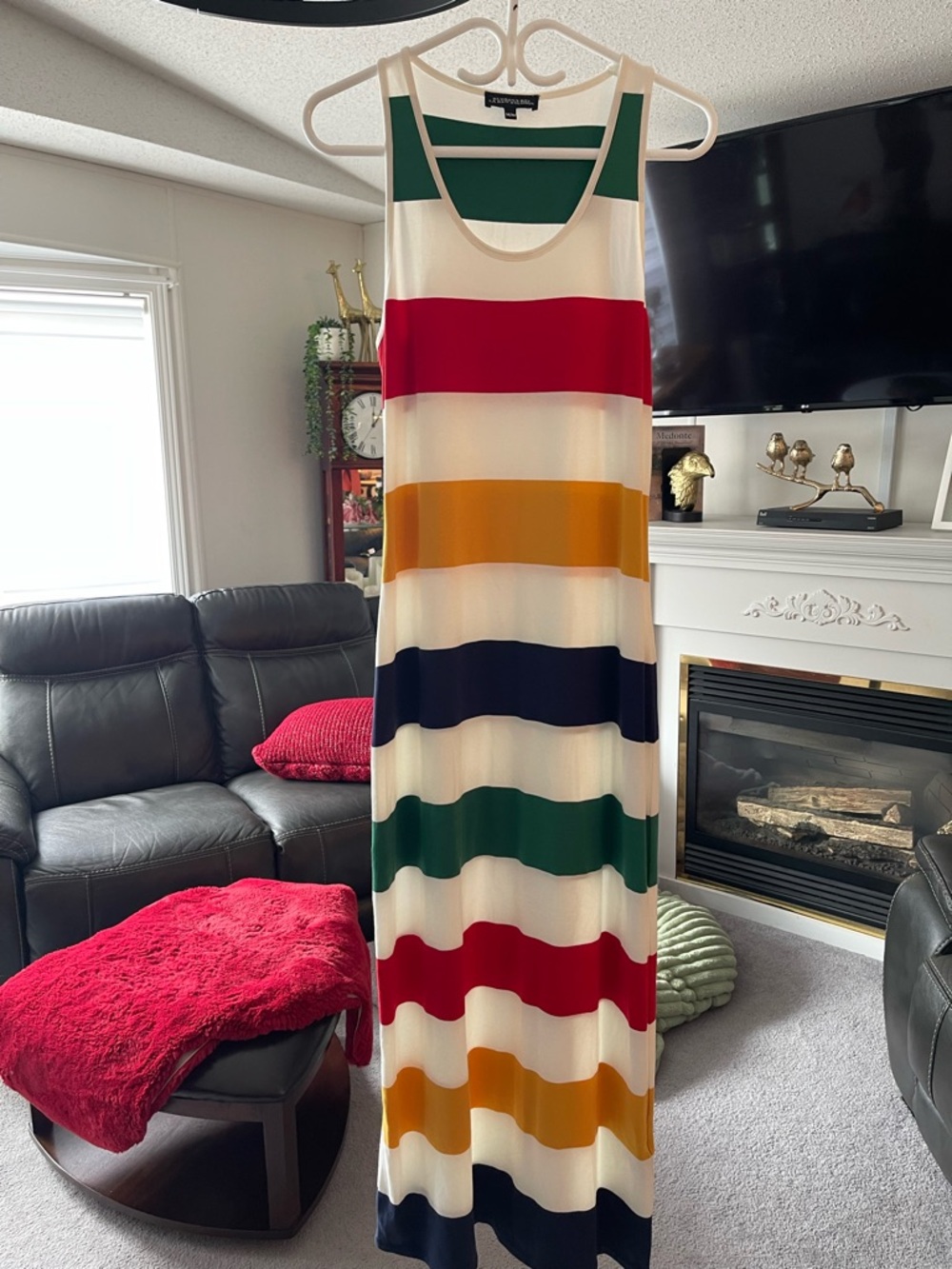 Hudson's Bay Striped Tank Dress in Green, Cream & Red